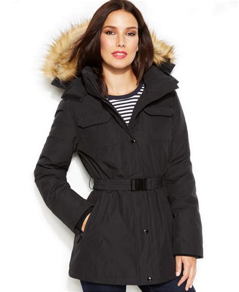 michael kors ribbed coat w black fur hood size 3x|michael michael kors hooded faux fur trim down puffer coat.